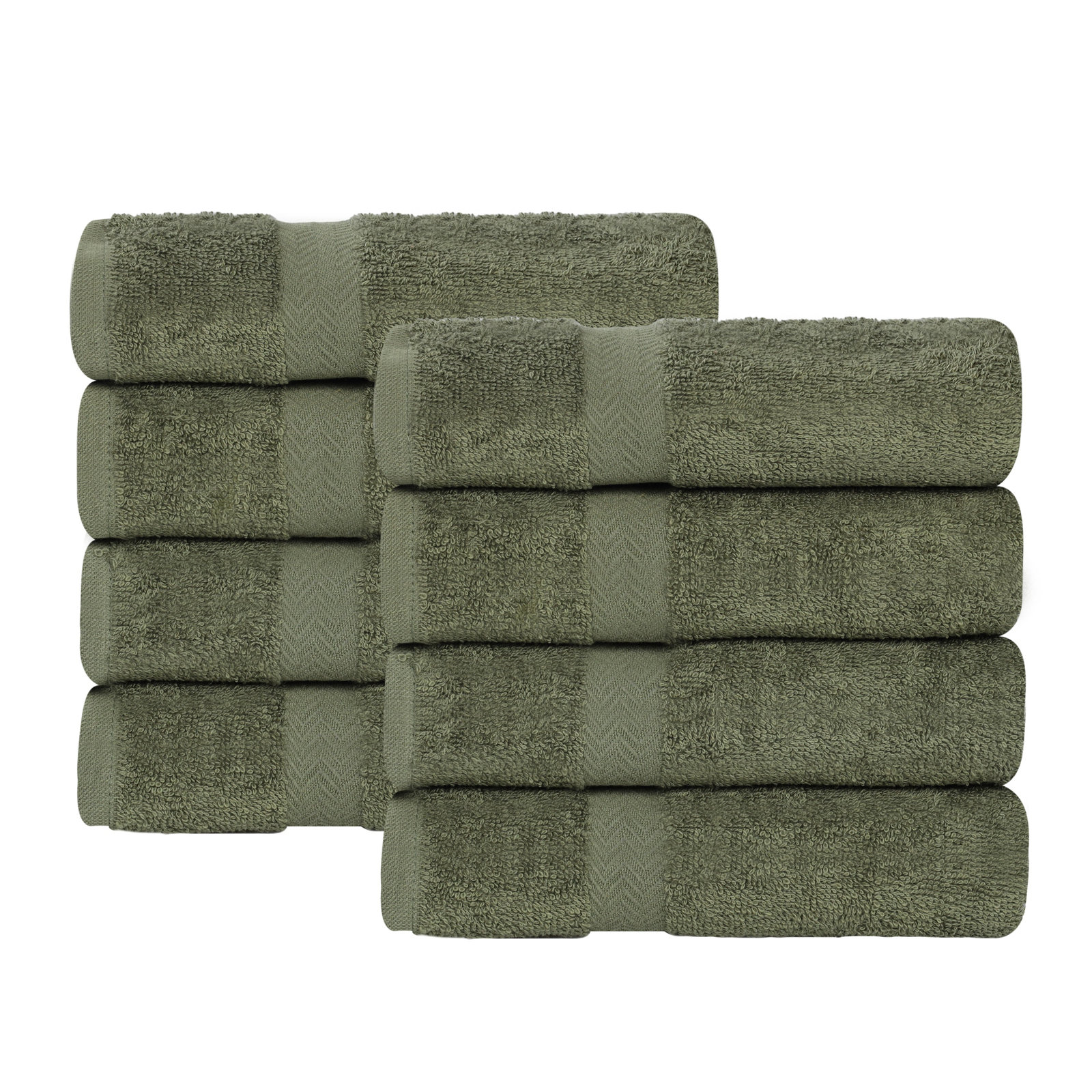 Quick-Drying Cotton Washcloth, Forest Green, 8 Pieces Towel Set