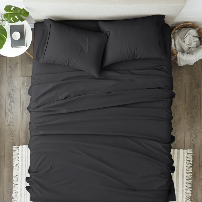 Solid Microfiber Ultra Soft Sheet Set, Queen Sheet Set with 2 Pillowcases, Black