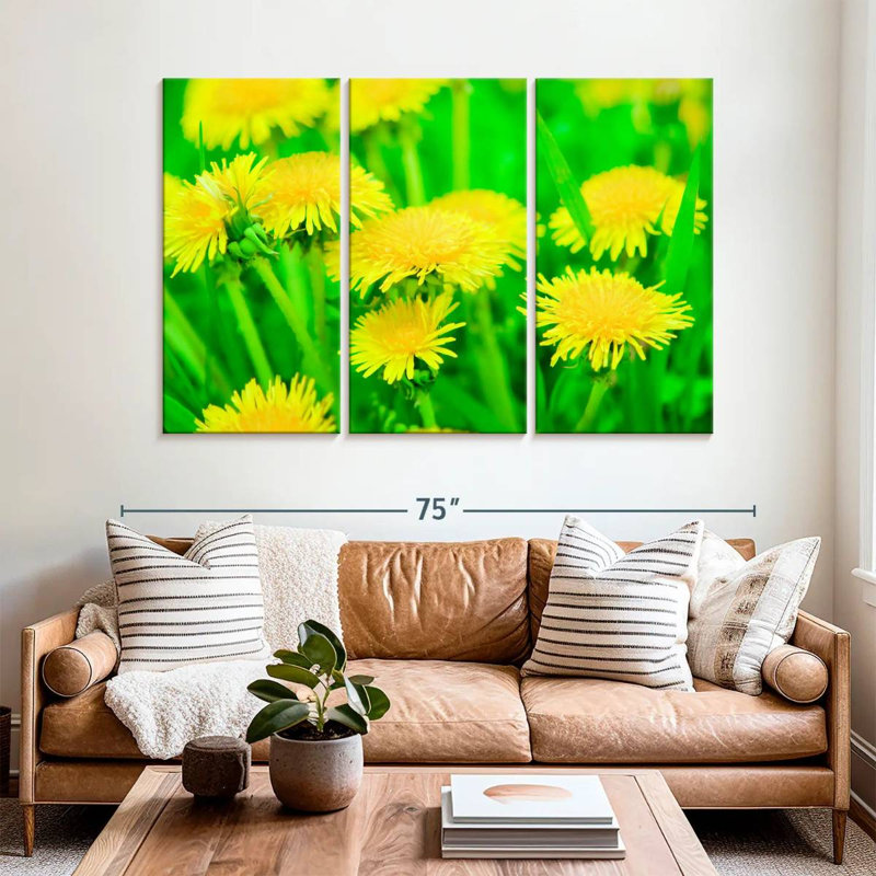 Harnek Bright Yellow Dandelions, 42" H x 65" W