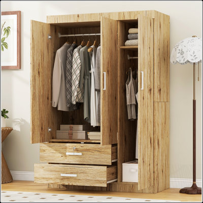 Armoire de rangement à trois portes avec 2 tiroirs et 2 tringles de suspension, finition chêne Sonoma