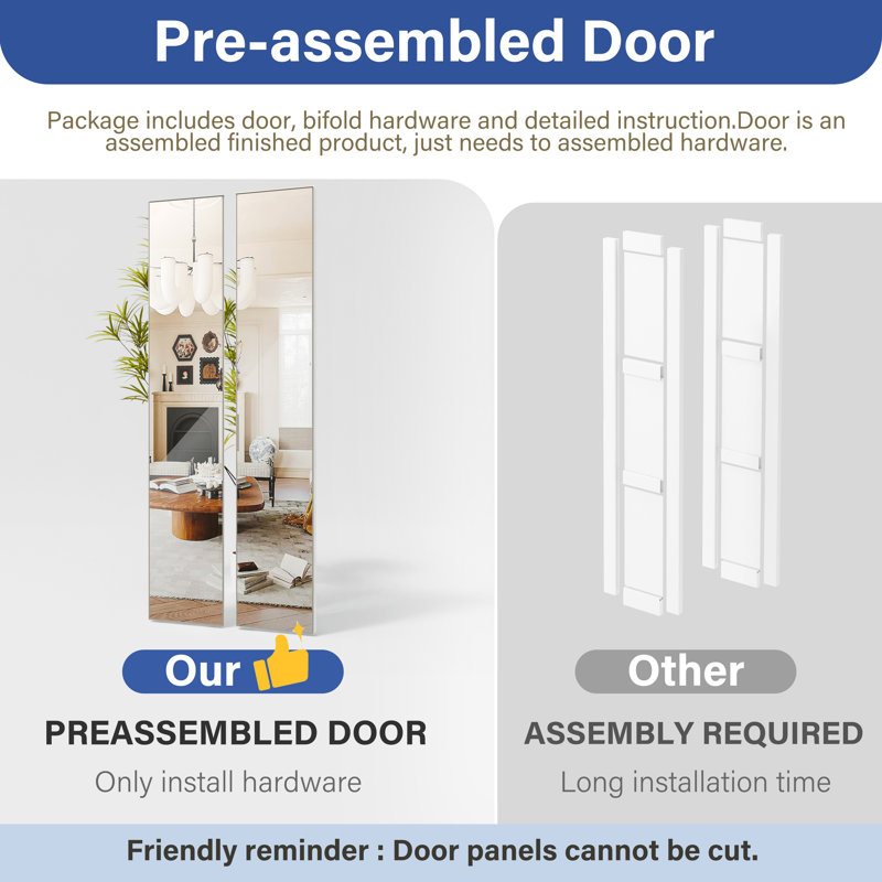 Porte pliante - 1 porte pliante en aluminium à surface en miroir avec quincaillerie incluse, Noir, 30 po x 80 po