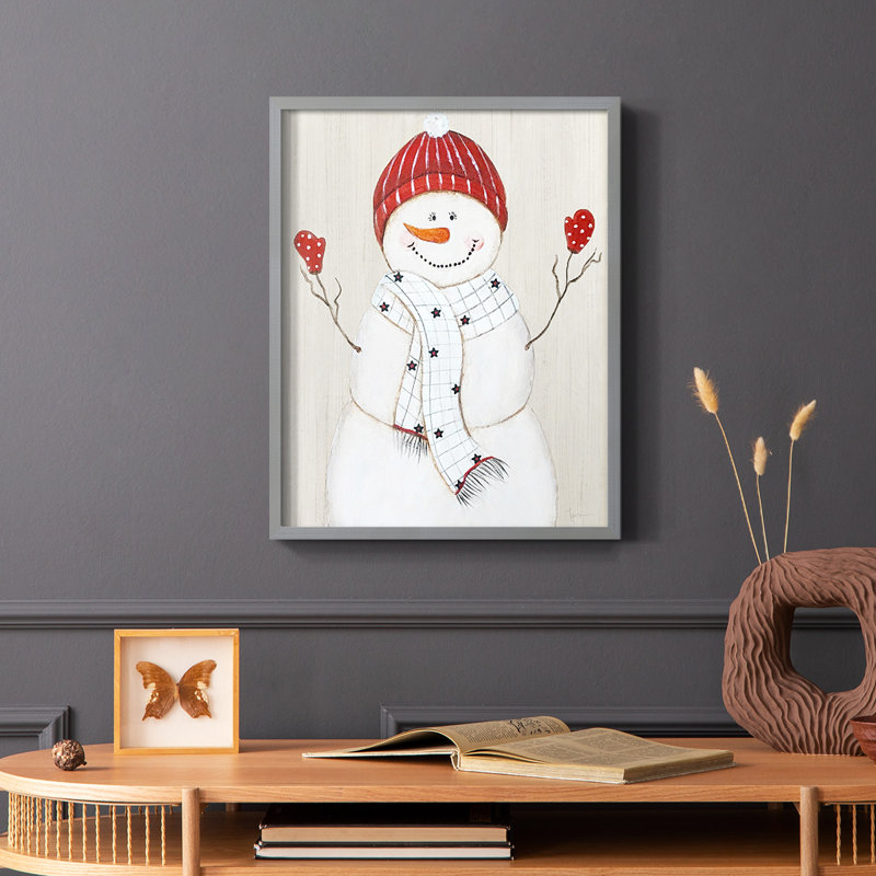 Festive Snowman III, reproduction encadrée - bois massif, Brun, H 28 po x l 22 po