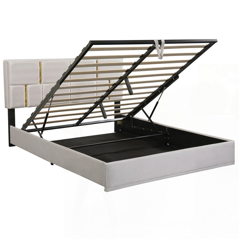 Queen Size Upholstered Platform Bed with Hydraulic Storage System