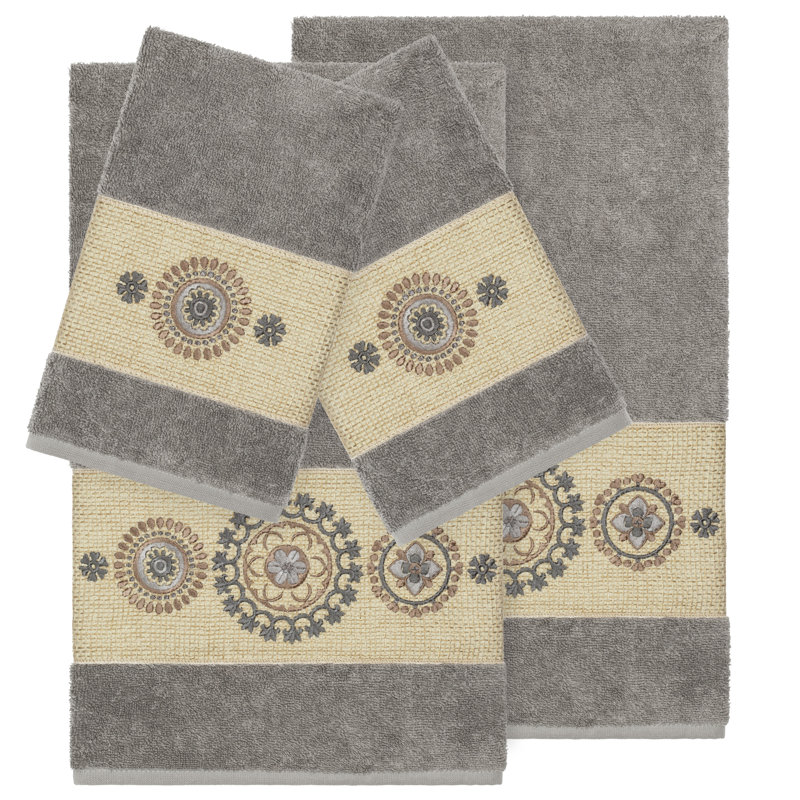 Ensemble de serviettes en coton turc 4 pièces Isabelle, Gris foncé, 4 Piece Towel Set