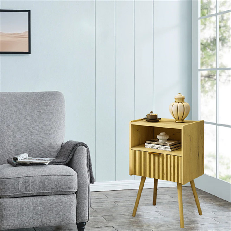 Table de chevet moderne avec tiroir de rangement - Compacte et élégante, Jaune