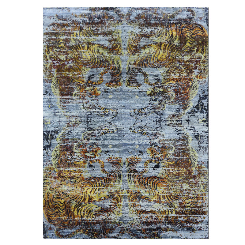 Tibetan Nu Vibrant Silk Rug - Midnight Sunburst
