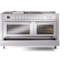 Cuisinière à double combustible de 60 po ILVE Professional Plus II, 7 brûleurs scellés, plaque chauffante, plateau français (porte vitrée)-98168248-98168240