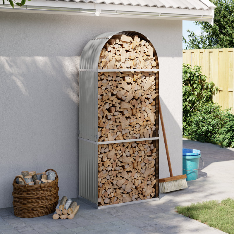 Porte-bûches en acier galvanisé 31,5 po x 17,7 po x 74,8 po, Gris clair
