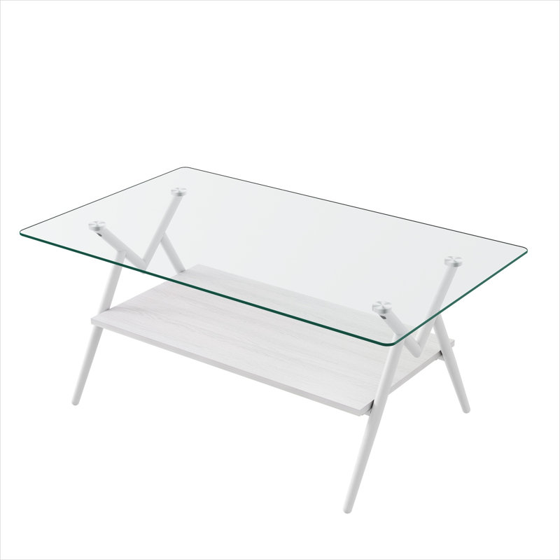 Ensemble de 3 tables basses Minimalist avec plateau en verre trempé et tablette ouverte