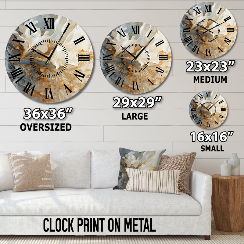 Horloge murale blanche et dorée Champagne Flow V - Champagne, Médium