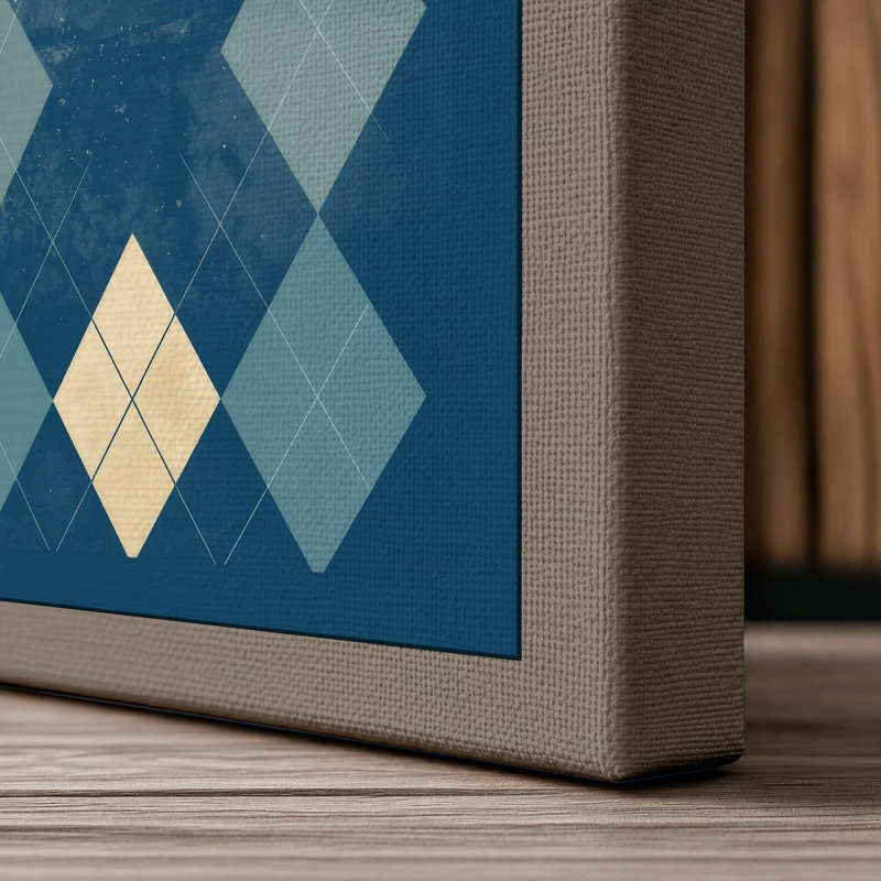 Argyle Pattern Geometric - Wrapped Canvas, 36x24 - 91.4 x 61.0 cm, Taupe Border