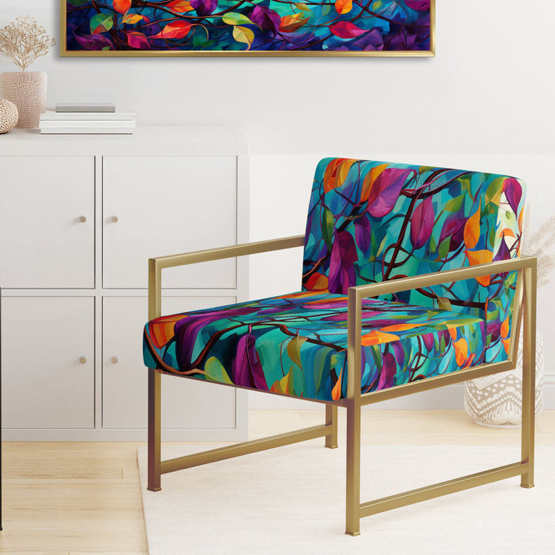Vibrant Vines I - Upholstered Abstract Accent Side Chair, Gold