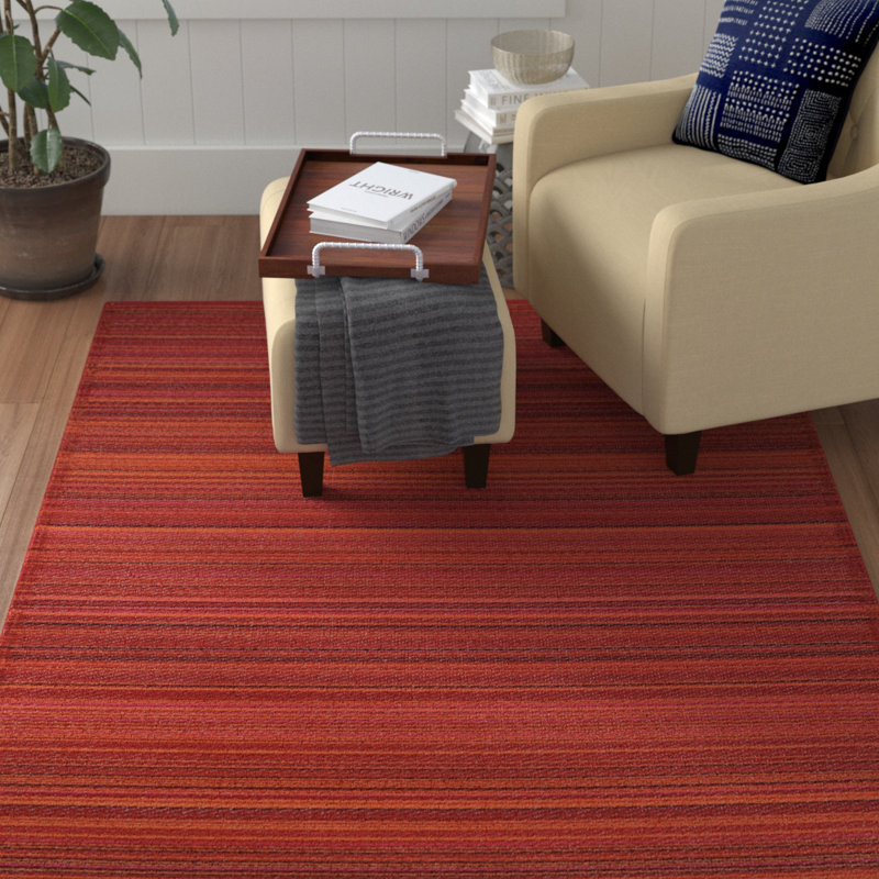 Tapis d'intérieur / extérieur rouge rayé Brinkerhoff, Rectangle de 4 pi x 6 pi