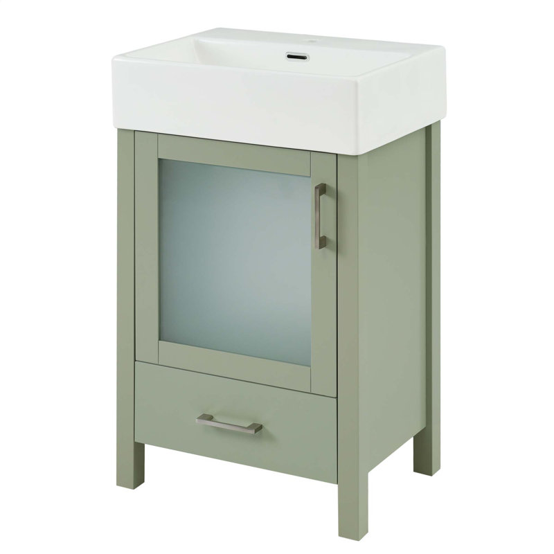 Meuble-lavabo de 20 pouces avec lavabo en céramique et beaucoup de rangement - idéal pour les petites salles de bain, Vert