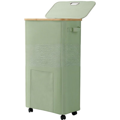 Laundry Basket with Wheels, Dirty Clothes Hamper on Wheels, Rolling Tall Laundry Hamper with lid, 75L Sage Green