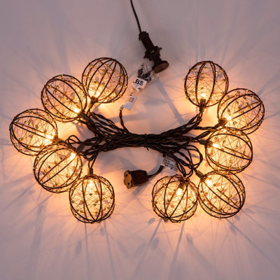 Decorative Lantern String Lights, Outdoor Plug In Hanging Lights, Connectable Weatherproof Patio Globe Boho String Lights,(10 Balls/Warm White/Beaded Copper Wire Ball)