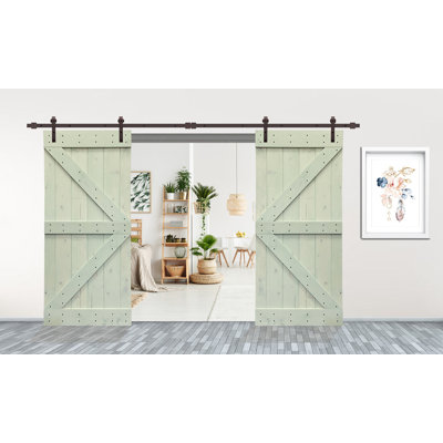 84'' Solid Wood Paneled Painted without Installation Hardware Kit Barn Door