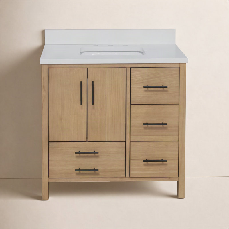 Kiara 36'' Single Bathroom Vanity with Top, Blonde, Matte White