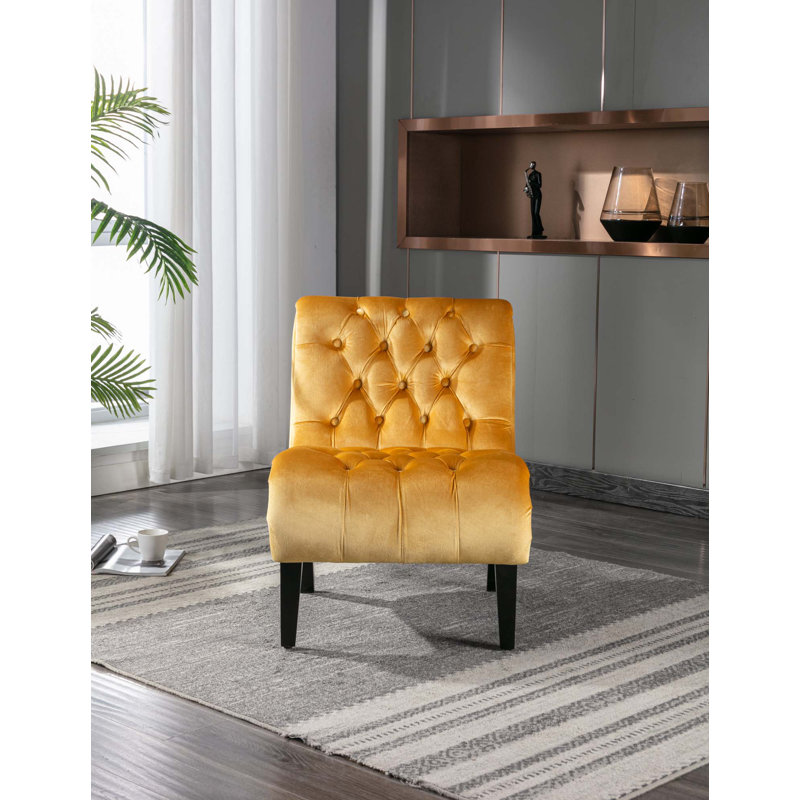 Fauteuil de salon en velours sans accoudoirs, Moutarde