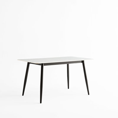 1.4m Rectangular Modern Ceramic Dining Table,  Base, White Tabletop, Heat And Scratch Resistance, Rounded Edge, Stylish Legs, Minimalist Style,
