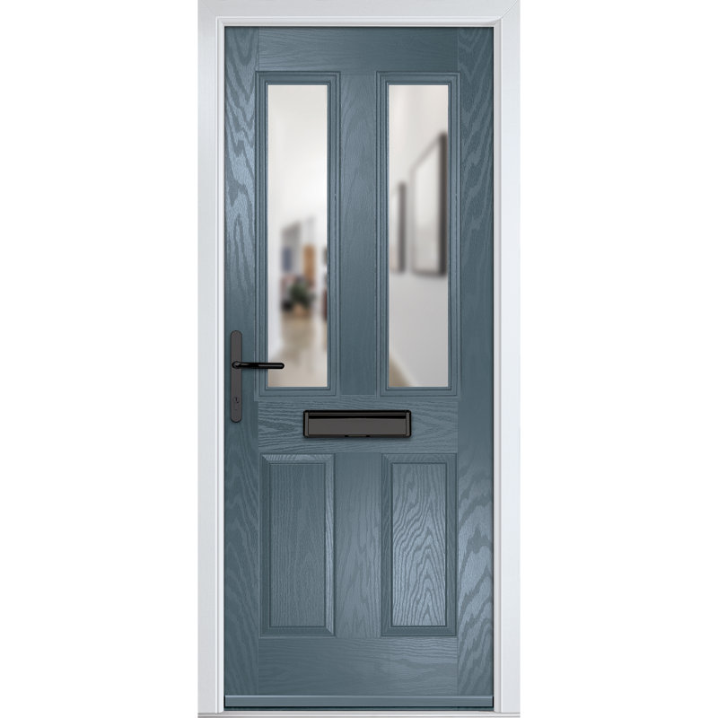 Crystal GRP Front door Carnoustie Black 920mm x 2090mm Open in Right hand Clear Glass, 89mm x 209mm, Slate Grey, Right