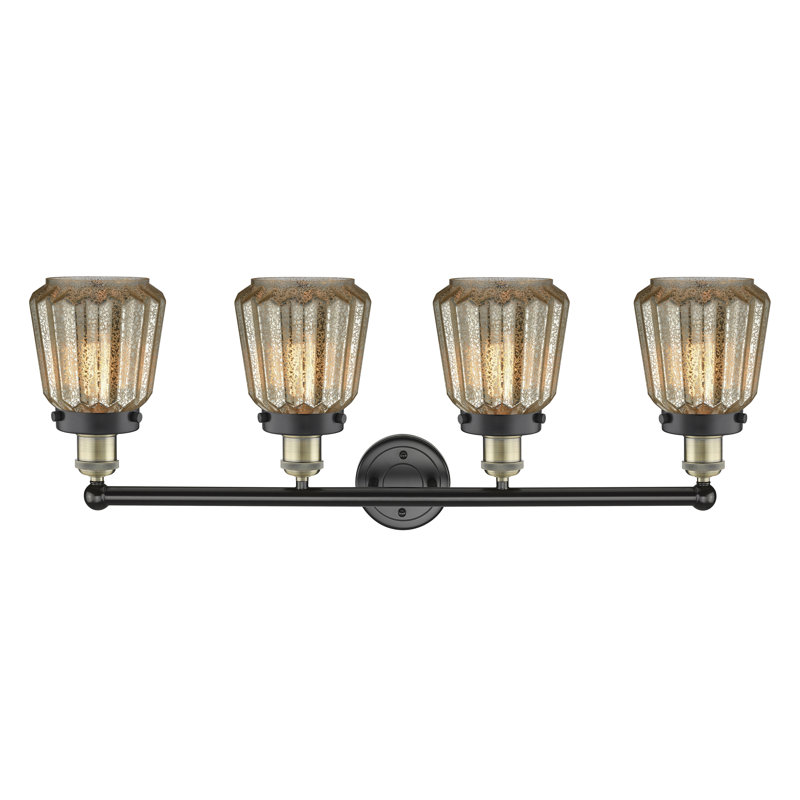 Éclairage de salle de bain à intensité variable à 4 lumières Aretzy, Laiton antique noir, Mercurisé
