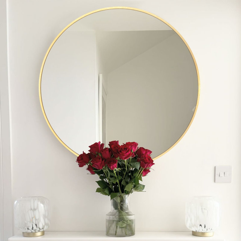Pieterjan Metal Round Wall Mirror for Bathroom / Vanity Mirror, 23.37" x 23.37", Brushed Gold