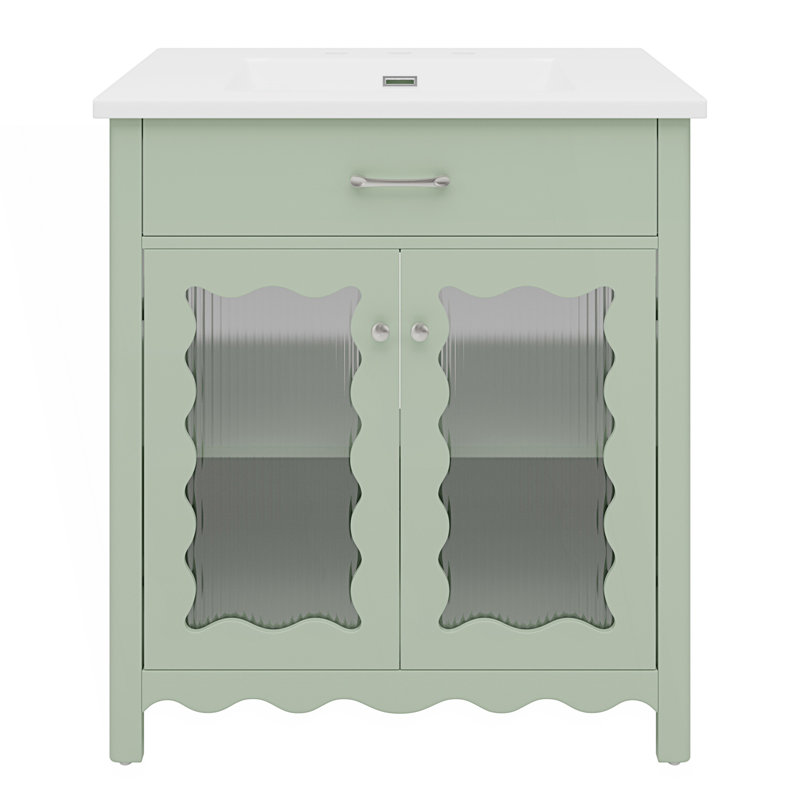 Meuble-lavabo moderne avec portes à fermeture douce, Vert
