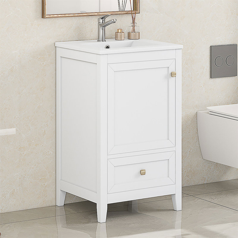 20"W Bathroom Vanity With Ceramic Sink, Rack And Drawer, White