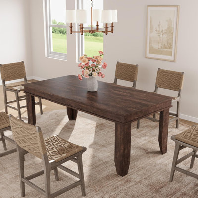 71''Farmhouse Dining Table for 6-8, Long Kitchen Tables with Wooden Sturdy Frame, 6 ft Large Rectangular Dinner Table for Dining Room, Kitchen, Walnut, 71" Non-extendable