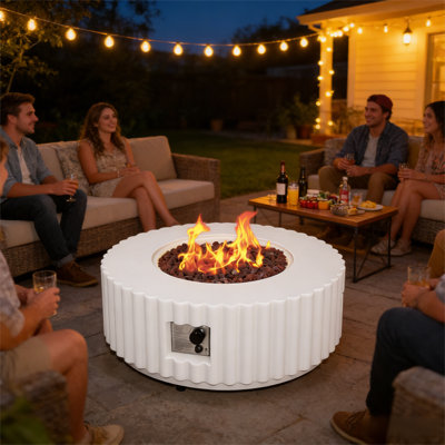  36'' Round Propane Fire Pit Table,50000 BTU Outdoor Fire Pit with Steel lid,White