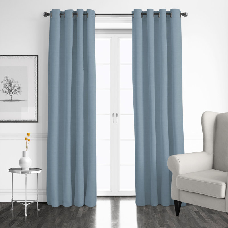 Elsie Linen Look Grommet Drapery Panels Pair, Cornflower, 50"W x 108"L