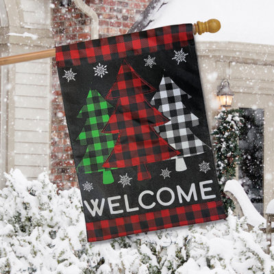 Checkered Trees Burlap Winter House Flag
