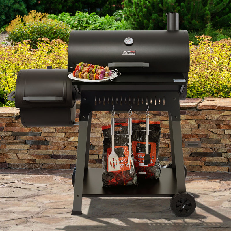 Royal Gourmet 28-inch Heavy Duty Charcoal Grill With Offset Smoker, Black