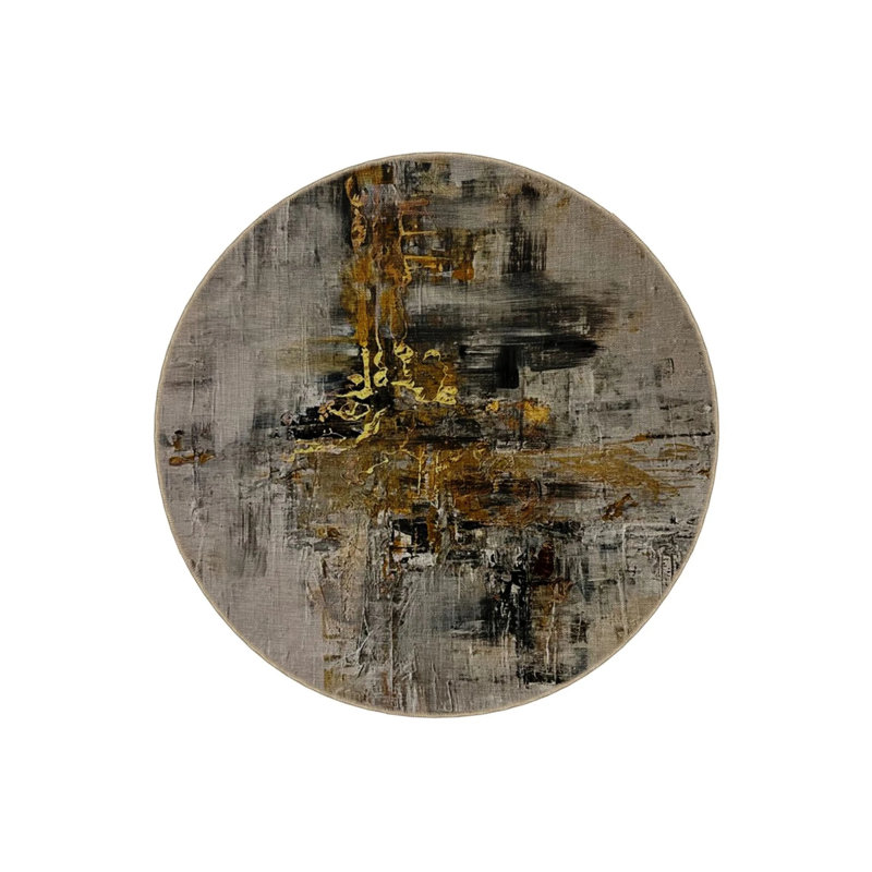 Gray Beige Tone Abstract Patterned Round Woven Base Modern Decorative Carpet, Round 3'4"