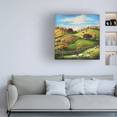 Art mural sur toile tendue - "Summer Farm" de Barbara Jeffords pour décoration de salon, de chambre à coucher ou de bureau - 35 x 35