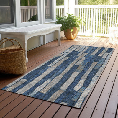 Machine Washable Indoor/Outdoor Christain ACN1304 Navy Rug