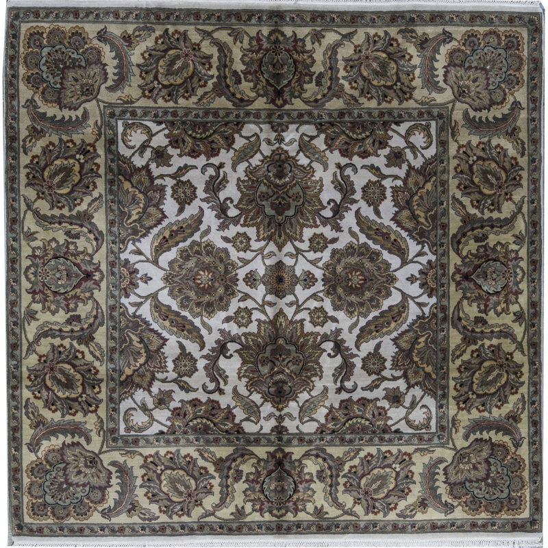 Tapis ivoire et doré de qualité supérieure noué à la main