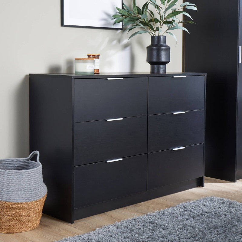 Phoenix 6 Drawer Chest Bedroom Storage Unit, Black