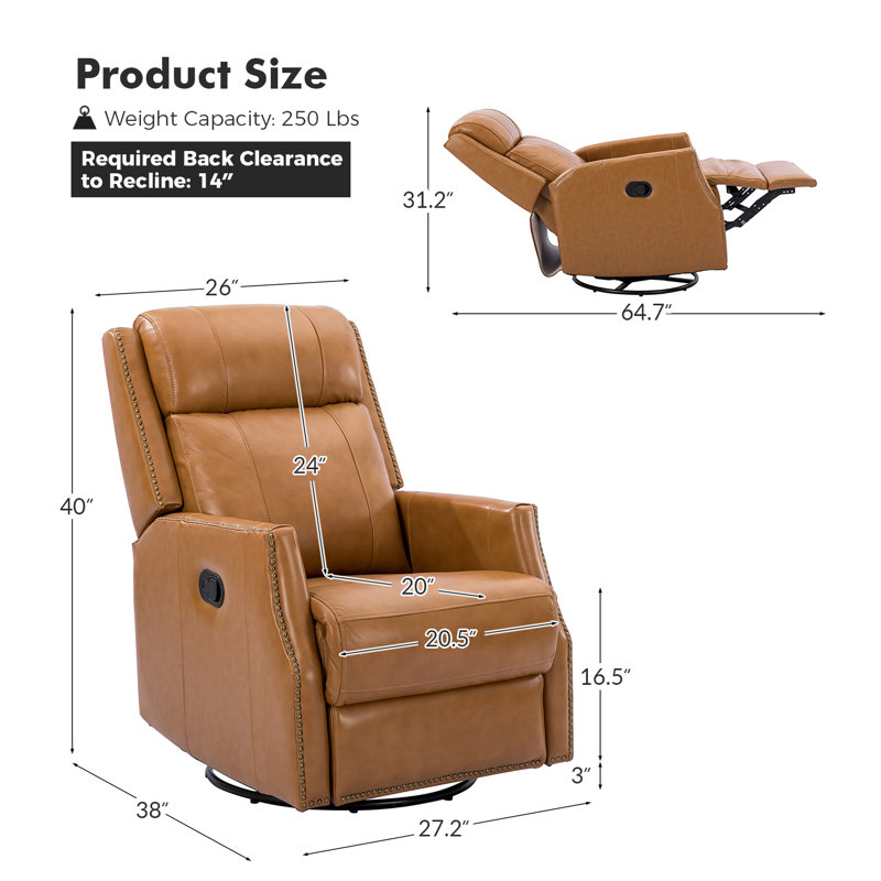 Fauteuil inclinable manuel pivotant en cuir véritable Elimelec, Chameau