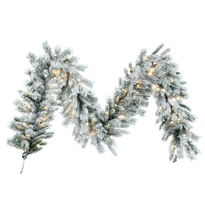 Vickerman 9' x 14" Flocked Utica Fir Artificial Pre-Lit Garland with 100 Warm White LED Mini Lights