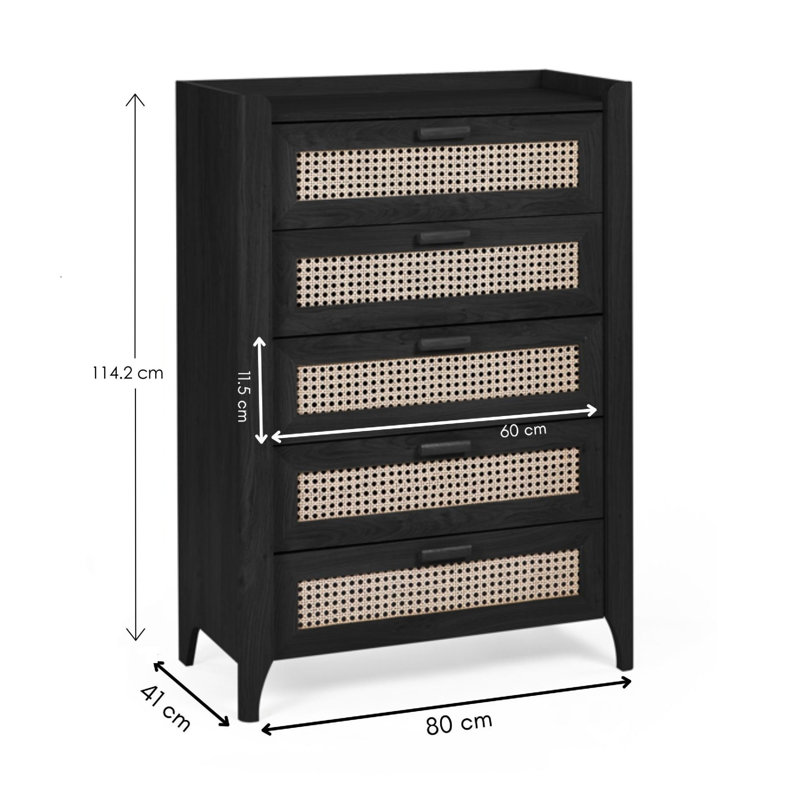 Albelo 80cm W 5 - Drawer Chest of Drawers, Black