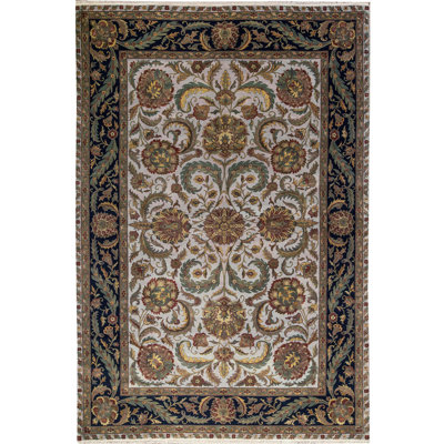 Tapis vert et gris noué à la main de haute qualité