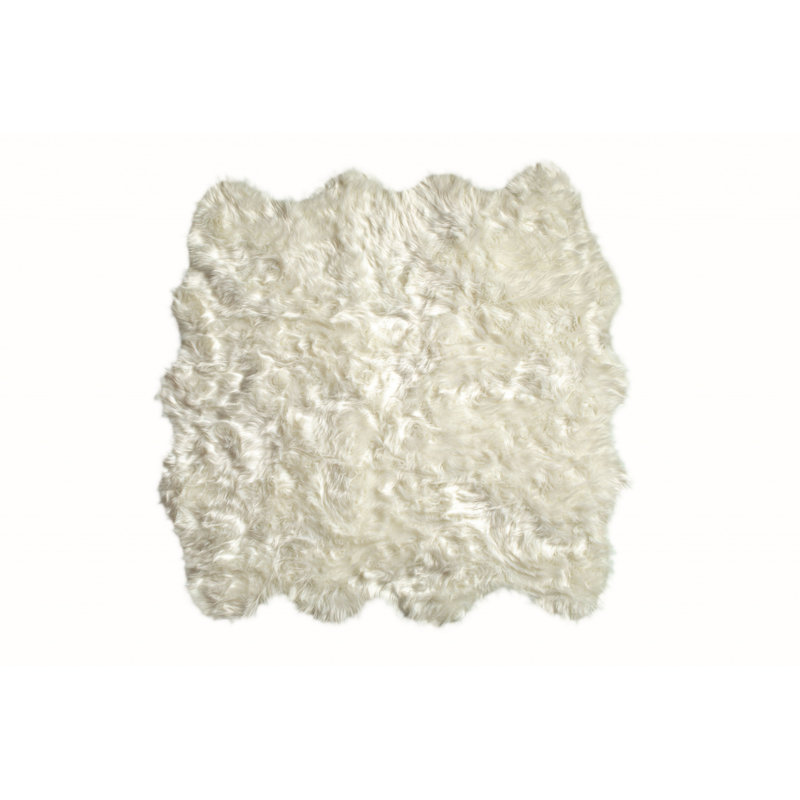Arlett Off White Faux Sheepskin Washable Area Rug, Novelty 6'x 6'