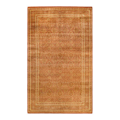 Tapis orange / jaune noué à la main de conception unique 8 pi 2 po x 13 pi 10 po Saunti