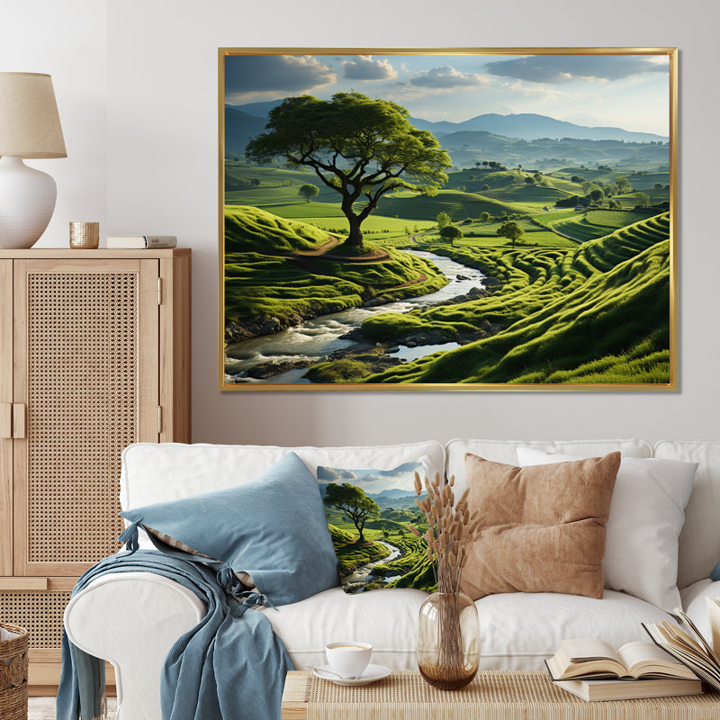 «Green Minimalisme Meadow II», impression d'art mural, H 30 po x l 40 po x P 1,5 po, Cadre flottant doré