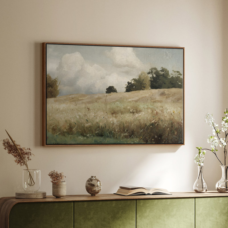 Paysage rétro - DCCCLXIV - reproduction encadrée sur toile, Noyer, H 27 po x l 41 po