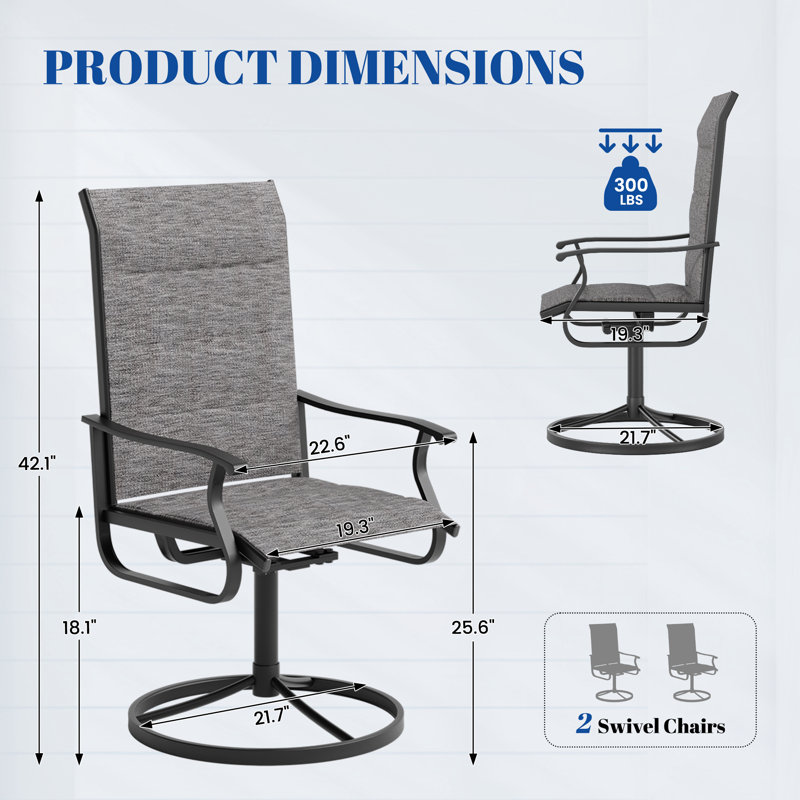 2-Piece Outdoor Swivel Patio Dining Chairs, 360° Rotation Metal Frame Patio Chairs with Thickened Teslin Fabric, Armrest Outdoor Dining Chairs for Deck, Backyard