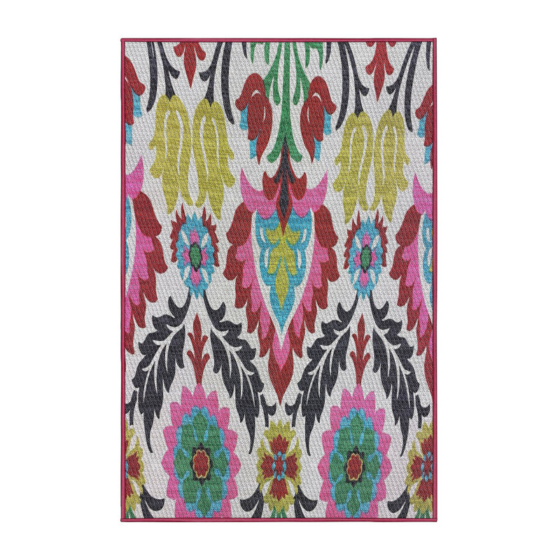 Tapis rose/bleu/vert à motifs, Rectangle 2 pi x 3 pi