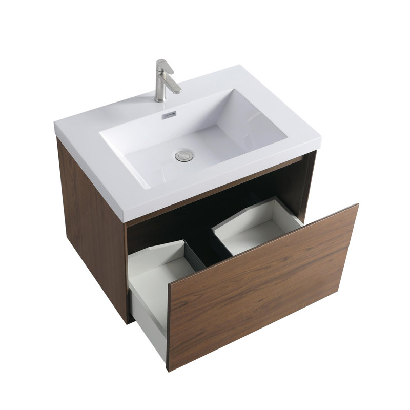 Capot-6 30,00 po X P 19,70 po P x 21,70 po Meuble-lavabo mural H en bois naturel avec plateau blanc